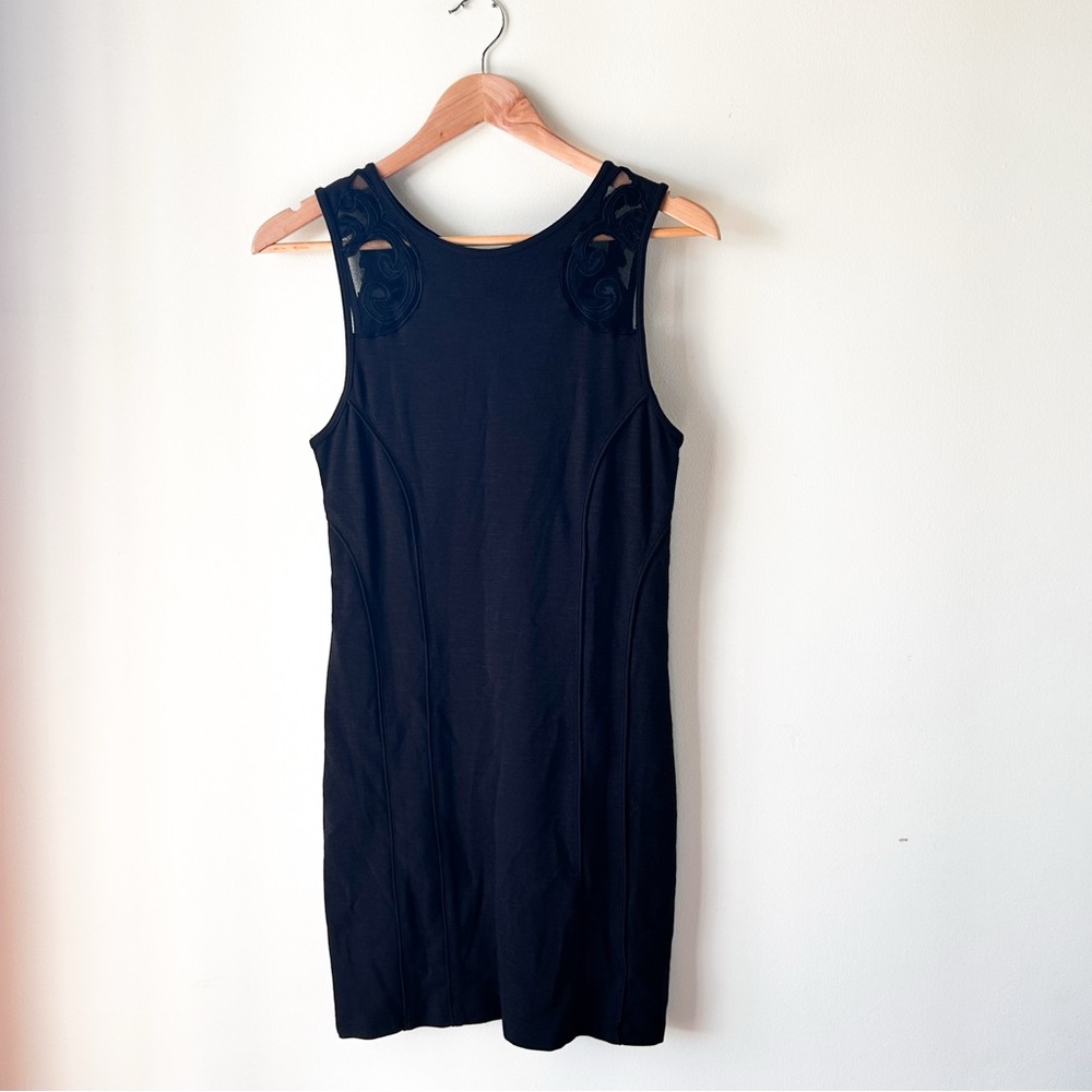 Free People Mesh Geometric Cutout Bodycon Little Black Mini Dress Small